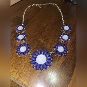Navy & white floral statement necklace